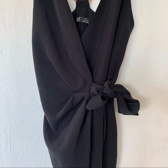 Zara Soft Surplice Wrap Dress Tortoise Shell O-Ring Dress In Black - Picture 8 of 12